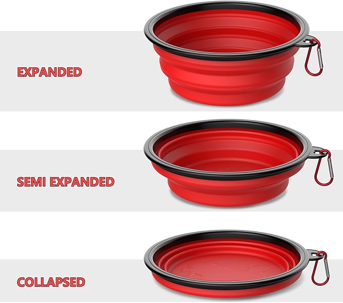 5 Pack Collapsible Dog Bowl Travel Portable Pet Bowls [12oz],Expandable Foldable Food Water Feeding Dishes for Traveling Hiking Walking,with Carabiners