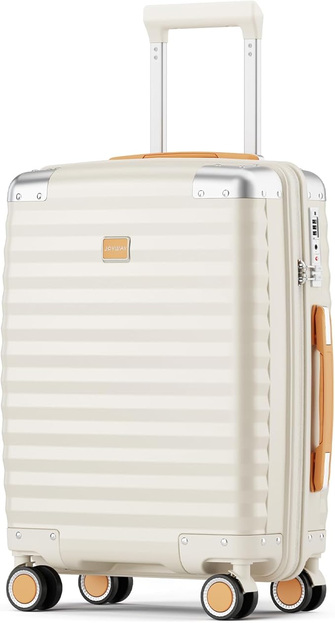 Joyway 20 Inch Carry On Luggage Airline Approved, PP Hardside Carry On Suitcase with Spinner Wheels and TSA Lock, Lightweight Luggage with Anti-Collision Corner (White, 20 Inch)