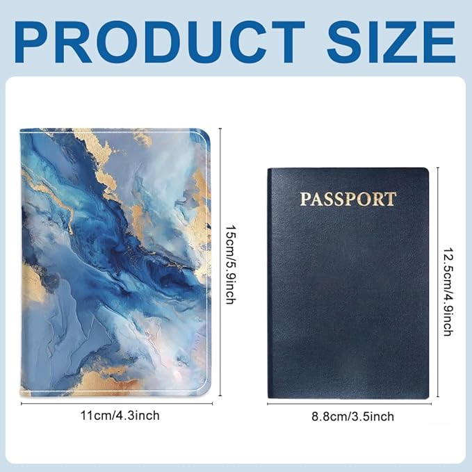PU Leather Passport Holder Cover 5.9×4.3 Inch with Credit Card Slot and Boarding Pass Slot Combo Blocking Passport Holder Wallet Cover Case for Travel Boarding Essentials (Marble)
