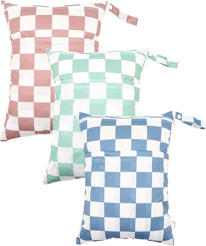 Wet Dry Bag Reusable Waterproof Swimming Bag Travel Beach Pool Yoga Gym Bag for Baby Cloth Diaper Swimsuits Wet Clothes Two Zipper Pockets 3 Pack 3L24