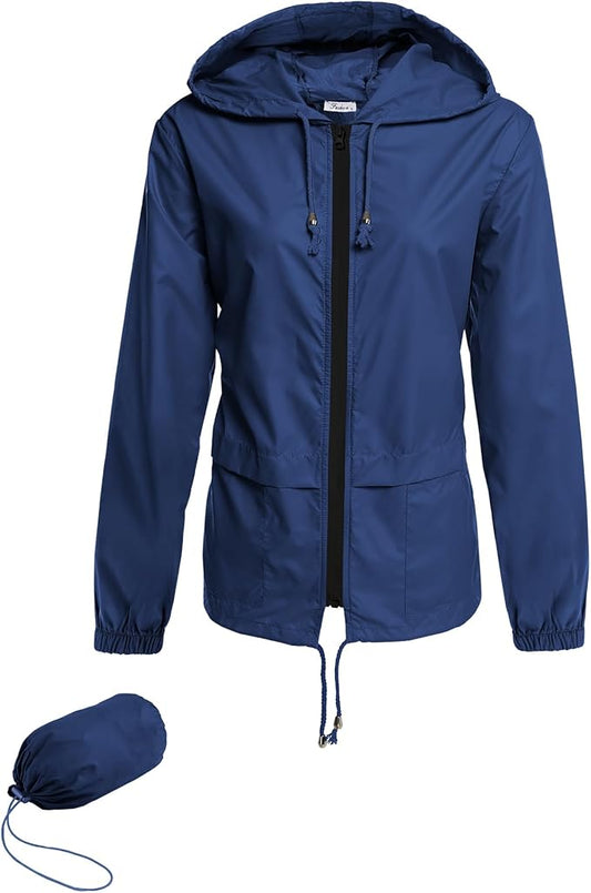 Hount Women's Lightweight Hooded Raincoat Waterproof Packable Active Outdoor Rain Jacket (S-3XL)