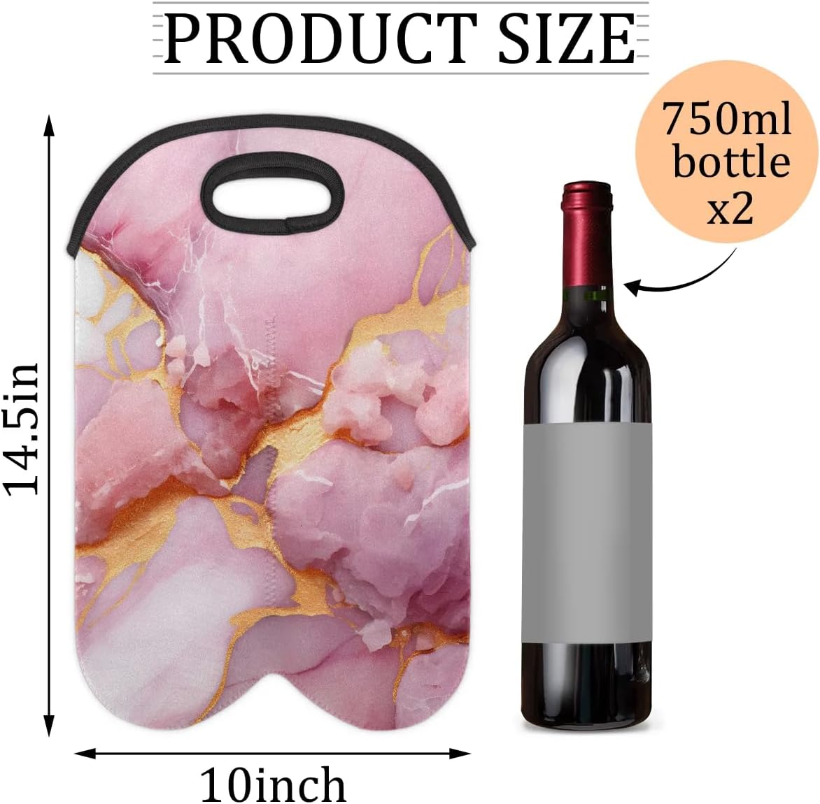 Wine Carrier Tote Personalized Bag for 2 Bottles - Neoprene Wine Bottle Holder with Carry Handle, Wine Protective Bag Insulated Bag Beer Cans Water Bottle Holder for Travel Picnic,Style10