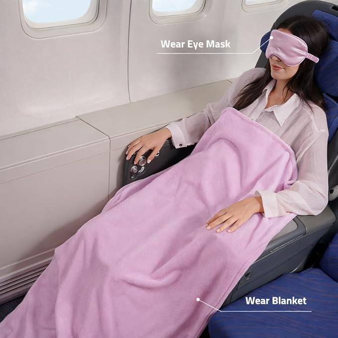 Travel Blanket, Airplane Blanket, Ultra-Soft, Warm & Lightweight, 65x40 in, Outdoor Blanket Essentials for Women, Men & Kids, Included Eye Mask, Luggage Sleeve & Backpack Clip Purple