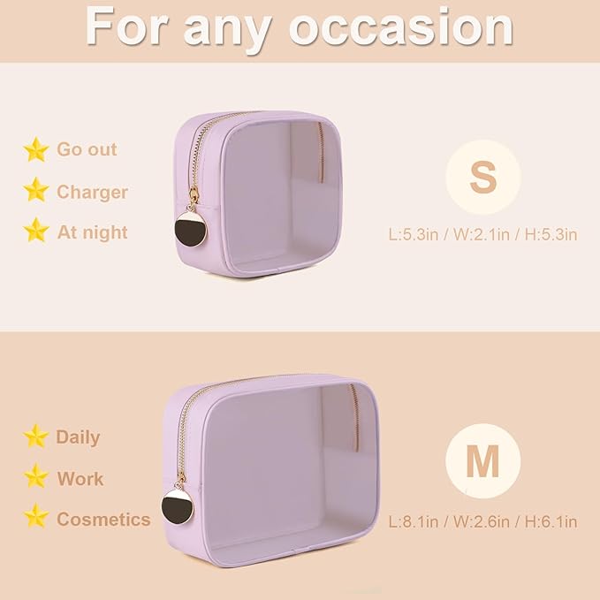 2PCS Clear Makeup Bag Set, Waterproof TPU Purse Organizer Pouches, TSA Approved Toiletry Bag, Diaper Bag Organizer Pouch, Travel Organizer Bags for Women and Kids