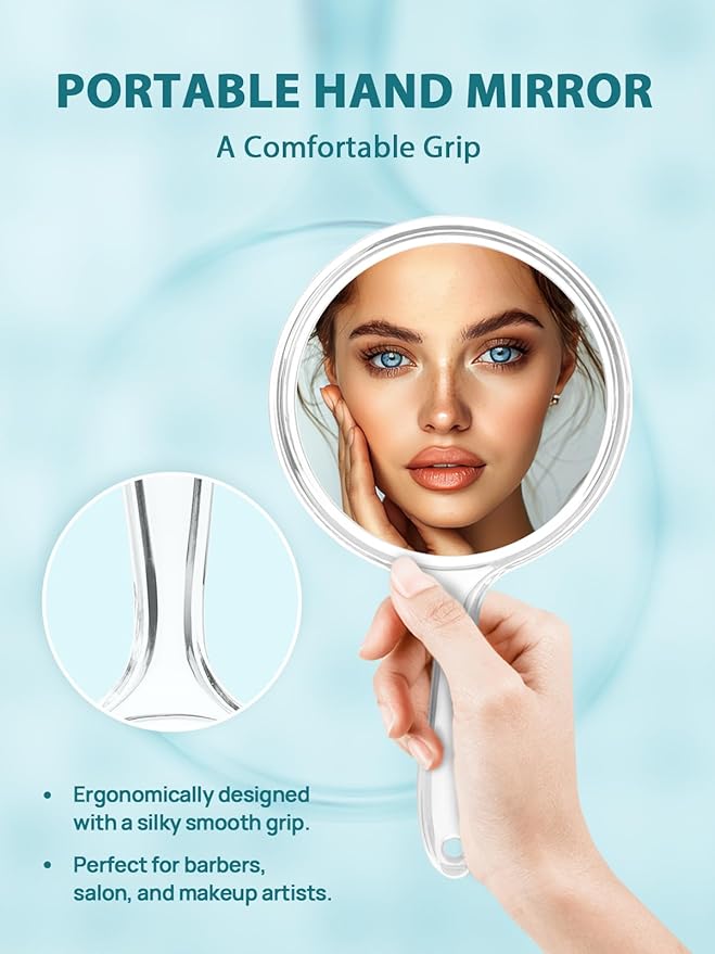 Hand Mirror, Double-Sided 1X/30X Magnifying Mirror with Handle, Acrylic, 8.3" L x 4.5" W, Clear, Pack of 1