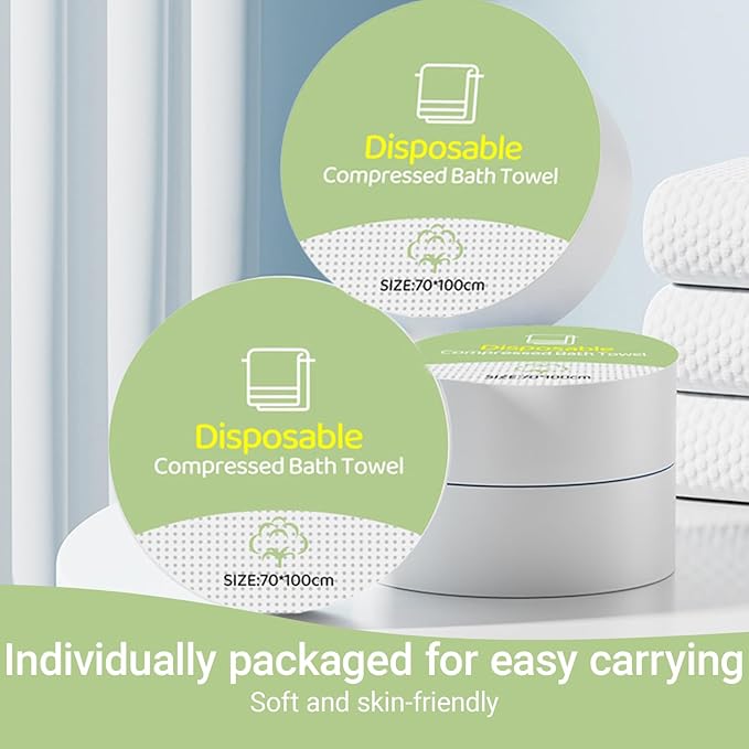 6PCS Compressed Bath Towel Tablets for Travel, Disposable Towels for Camping, Hiking & Hotels, Fast Absorbing Portable Travel Bath Towels, Individually Wrapped 27.5 x 40 Inch