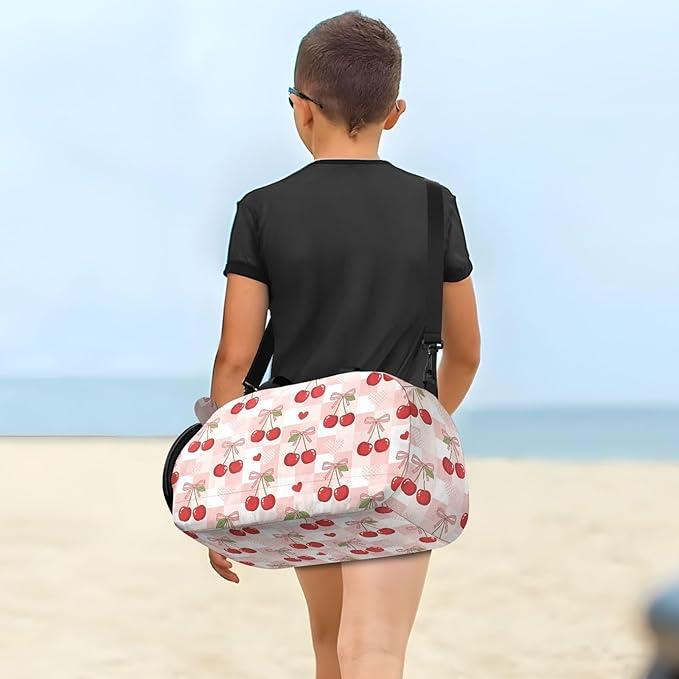 Cute Cherries Bows Pattern Kids Sports Duffle Bag for Boys Girls Toddler Weekender Overnight Bag with Shoe Compartment & Wet Pocket Kids Travel Bag for Travel Sport Gym Dance