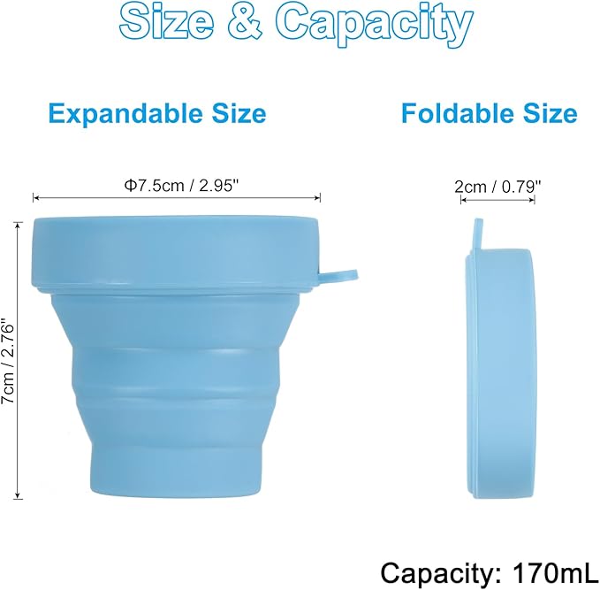 PATIKIL Collapsible Travel Cup, 4 Pack 170mL Travel Folding Water Cup Silicone Mug Portable Drinking Cup for Camping Hiking Outdoor, Blue