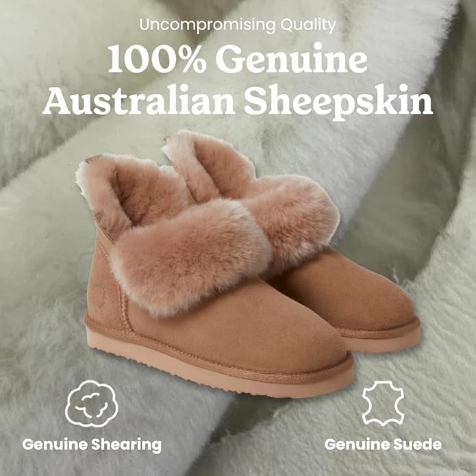 Dearfoams Women's Fireside Shearling Water Resistant Indoor/Outdoor Foldover Boot Slipper