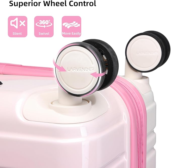 LARVENDER Carry on Luggage 22x14x9 Airline Approved Hardshell Suitcase with Wheels TSA Lock, PC+ABS Lightweight Suitcase Set for Women with Travel Backpack, Peach Sparkling, 3 Piece Set