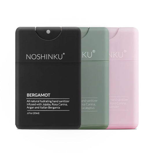 Noshinku - Refillable Hand Sanitizer Discovery 3-Pack, Travel Size Spray with Hydrating Botanical Oils, Natural Ingredients, All Natural Fragrances, Sugarcane Derived Alcohol, No Parabens, No Dyes