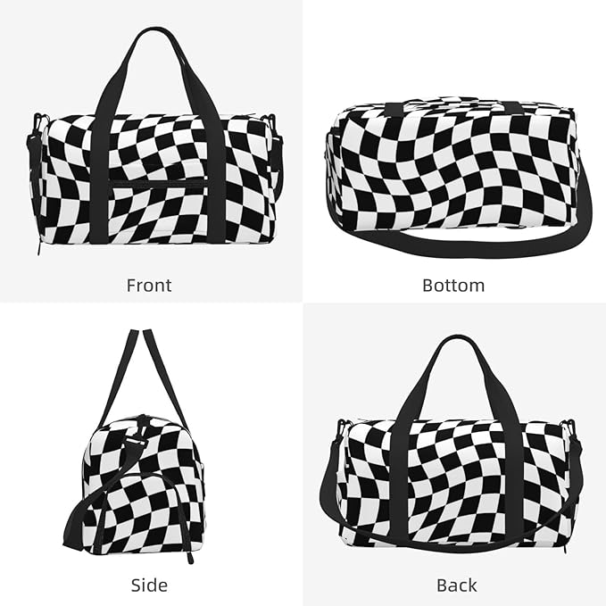 Twisted Black White Checkered Sports Gym Bag For Men Women Travel Duffel Bag With Shoe Compartment Water Resistant Gym Bag Carry On Duffel Bag For Yoga Gym Sports Weekend Traveling