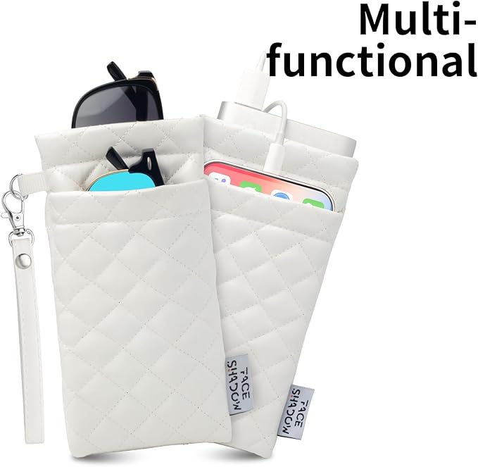 Face Shadow Double Glasses Case Soft Eyeglass Case For Women Men Squeeze Top Sunglasses Case With Cleaning Cloth