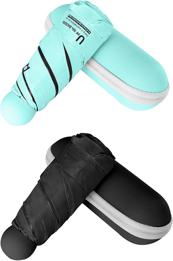 BAODINI Travel Essentials Mini Umbrella for Purse With Case Small Compact UV Sun Protection Lightweight Tiny Pocket Manual Open Close Umbrella for Women Kids and Men Fits Purse Backpack
