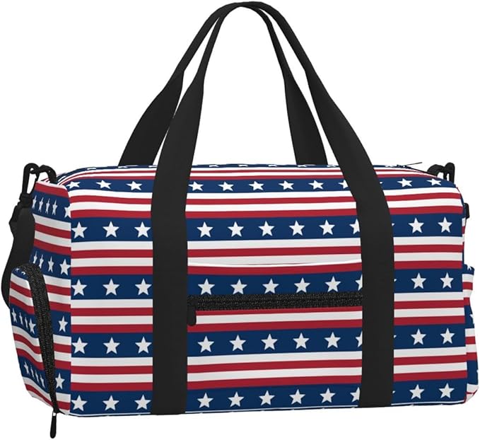 stars-and-lines Print Gym Bag with Shoe Compartment for Women Men, 17.7in Sports Duffle Weekender Tote, Overnight Travel Duffel Bag Carry On