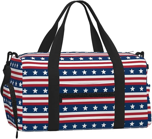 stars-and-lines Print Gym Bag with Shoe Compartment for Women Men, 17.7in Sports Duffle Weekender Tote, Overnight Travel Duffel Bag Carry On