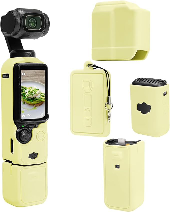 Protective Case for DJI Osmo Pocket 3 / Xtra Muse Camera, Soft Silicone Grip Cover with Screen Protection & Mic, Lightweight, Anti-Scratch, for Travel, Vlogging, Daily Filming – Yellow