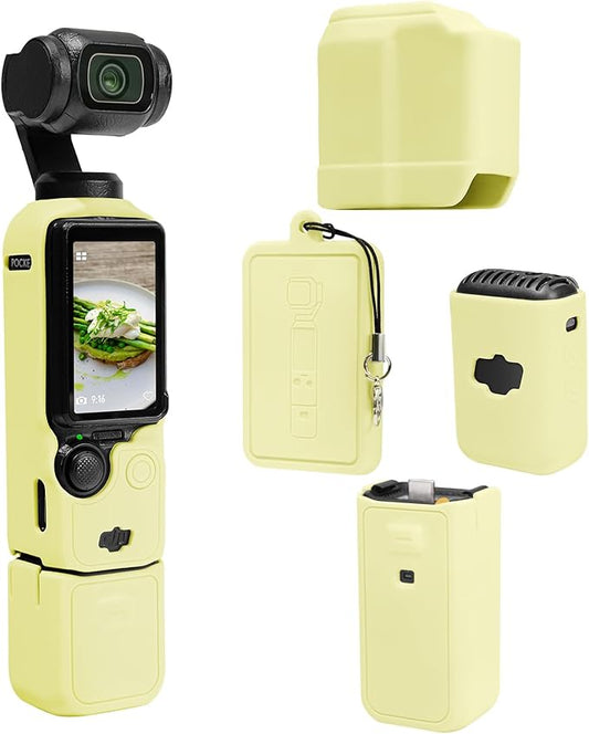 Protective Case for DJI Osmo Pocket 3 / Xtra Muse Camera, Soft Silicone Grip Cover with Screen Protection & Mic, Lightweight, Anti-Scratch, for Travel, Vlogging, Daily Filming – Yellow