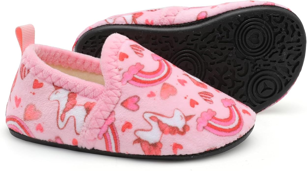 XIHALOOK Toddler Boys Girls House Slippers with Microfleece Lining Cozy Household Shoes Non-slip for Kids