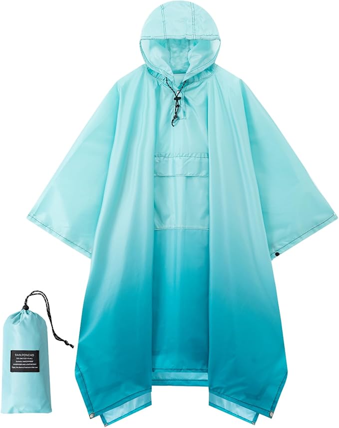 Hooded Rain Poncho for Adults - Waterproof Rain Coat and Lightweight Jacket 3-in-1 Multi-Function with Pockets