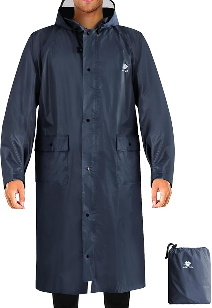ANYOO Waterproof Rain Jacket for Men Women Lightweight Long Sleeve Raincoat with Hood Emergency Rain Poncho Adults for Hiking