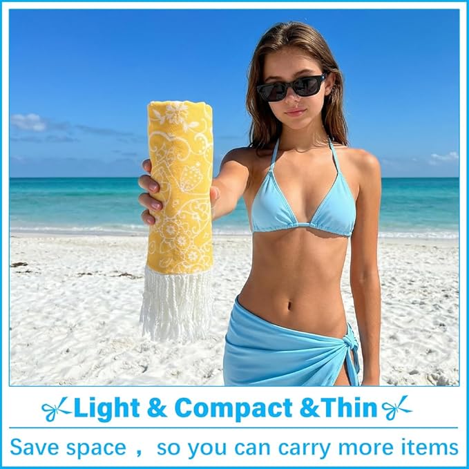 Thin Turkish Beach Towel Lightweight Soft Cotton Extra Large XL Oversized Sand Free Sandproof Absorbent Quick Dry Towels Cloud Bath Pool Travel Compact Essentials Accessories for Adult Gifts