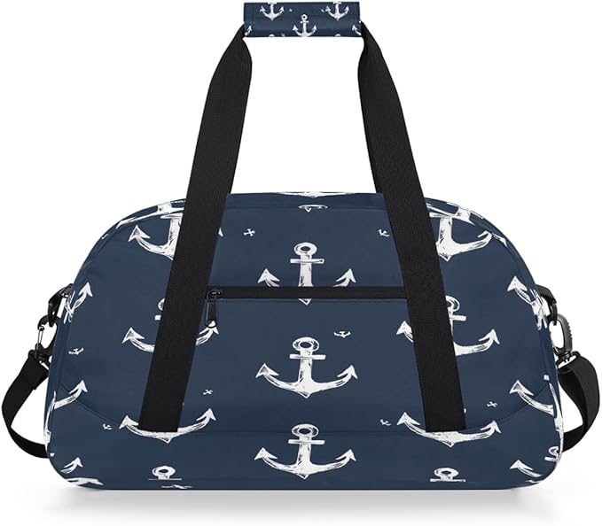 Gym Bag for Women Men, Hand Drawn Nautical Anchor Travel Duffle Bags for Dance Ballet Overnight, Carry-On Weekender Bag with Detachable Shoulder Strap