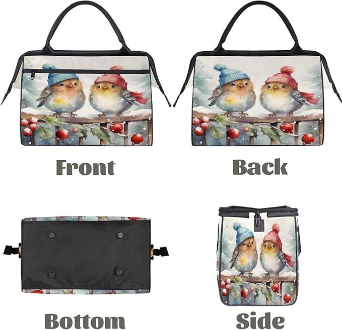 Winter Bird Holly Leaf Overnight Weekender Bags for Women Men, Waterproof Travel Carry On Duffel Bag, Lightweight Sports Gym Bag for Fitness, Workout, Travel