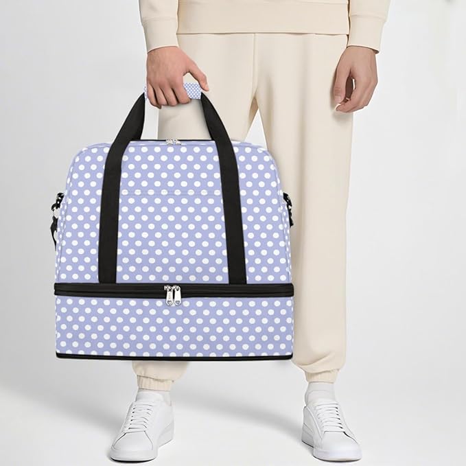 Purple Polka Dot Pattern Large Weekender Bag with Shoe Compartment Travel Duffel Bags for Women Carry On Hospital Overnight Bag Foldable Personal Item Travel Bags Tote Gym Sports Airplanes