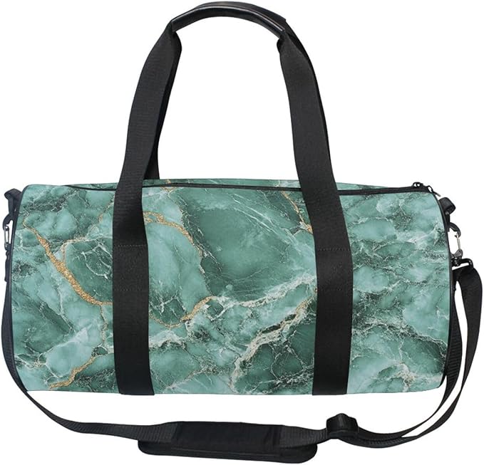 Green Gold Irregular Marble Texture Large Capacity Travel Bag Gym Workout Bag