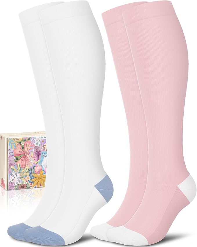 CTHH Cotton Compression Socks for Women Men 20-30mmHg Knee High Support Socks Circulation for Running, Travel, Nurses, Pregnancy (2 Pairs)