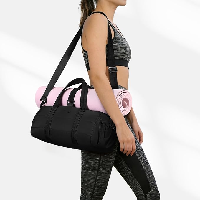 20L Gym Bag for Women, Medium Sport Duffel Bag with Yoga Mat Strap,Wet Pocket, Water-Resistant Adjustable Strap for Gym Yoga, Black