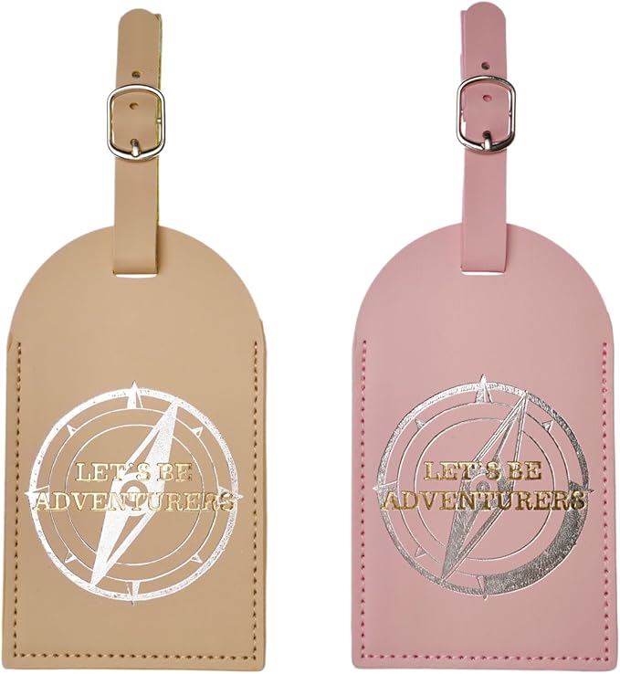 Luggage Tags for Suitcases, PU Leather Luggage Flip Privacy Cover Protection Tags Luggage Tags, for Travel Essentials, Stylish Baggage Labels for Handbags(2 Pack,Compass