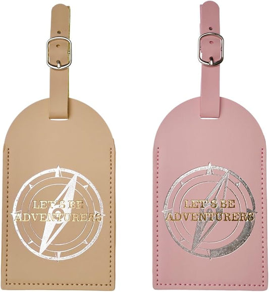 Luggage Tags for Suitcases, PU Leather Luggage Flip Privacy Cover Protection Tags Luggage Tags, for Travel Essentials, Stylish Baggage Labels for Handbags(2 Pack,Compass