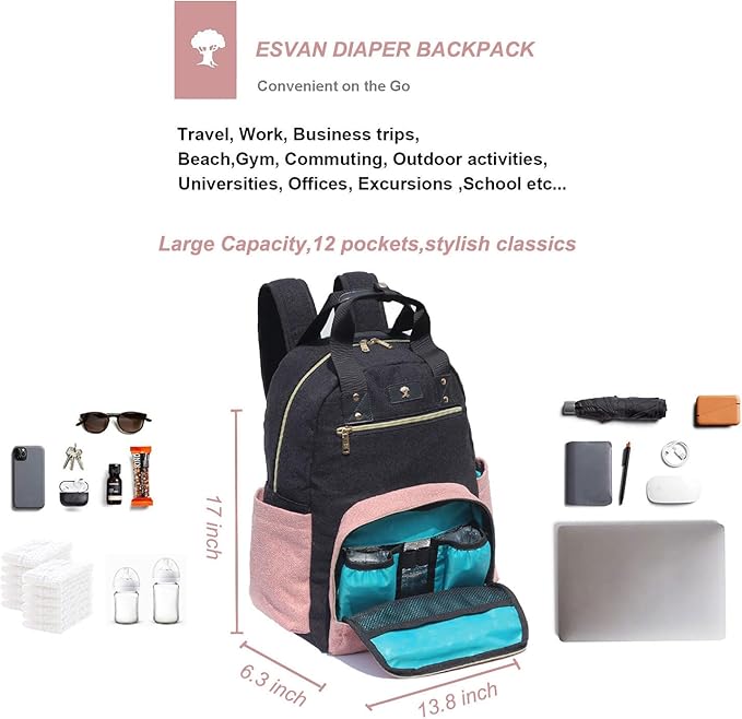 Diaper Bag Backpack, Large Capacity Multifunction Baby Essentials Fashion Travel Pack Linen Canvas office Laptop Bag (Linen Pink)