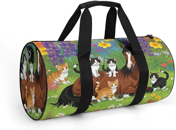 Workout Lightweight Duffel Bags Flowers Horse Cat Durable Travel Gym Sports Bag Carry On Weekender Overnight Bag