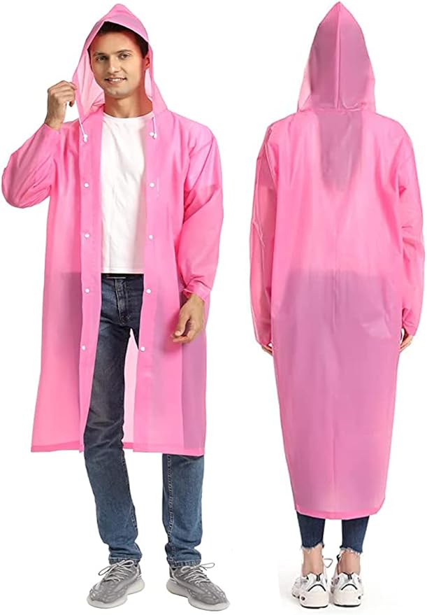 Rain Coat Poncho for Adult, 2 Pack Women Men Reusable Raincoats Emergency with Hood and Drawstring