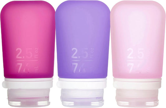 humangear GoToob+ 3-Pack (Medium) | Refillable Silicone Travel Bottle | Locking Lid | Food-Safe Material | Rose/Lilac/Magenta, Medium (2.5 fl.oz.; 74ml)