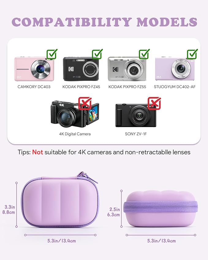 Digital Camera Case Compatible with CAMKORY DC403/ KODAK PIXPRO FZ55/ FZ45/ STUOGYUM DC402-AF, Small Hard Shell Bag with SD Card Storage for Travel (Violet)