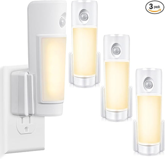 Enhon 3 Pack 4 in 1 Emergency Lights for Home Power Failure, Rechargeable LED Flashlight Plug in Wall, Automatic Turn On Power Outage Night Light with Motion Sensor for Hurricane Preparedness Items