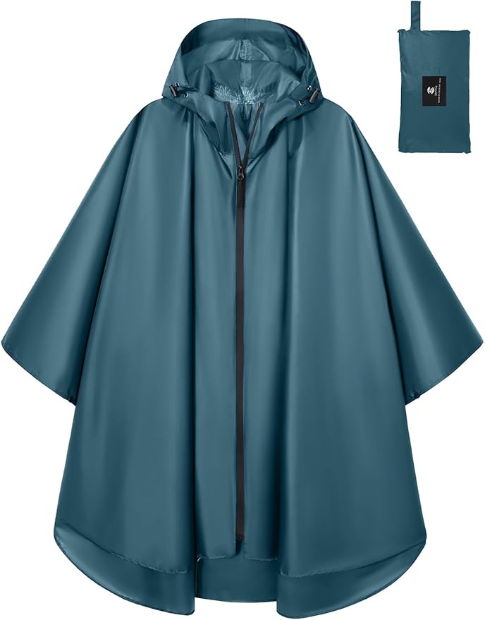 SaphiRose Lightweight Waterproof Rain Poncho for Adults with Hood Portable Rainwear for Outdoor