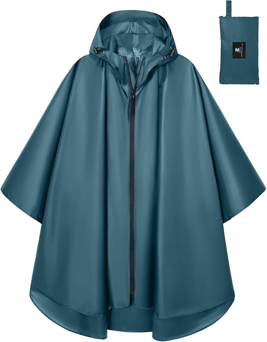 SaphiRose Lightweight Waterproof Rain Poncho for Adults with Hood Portable Rainwear for Outdoor