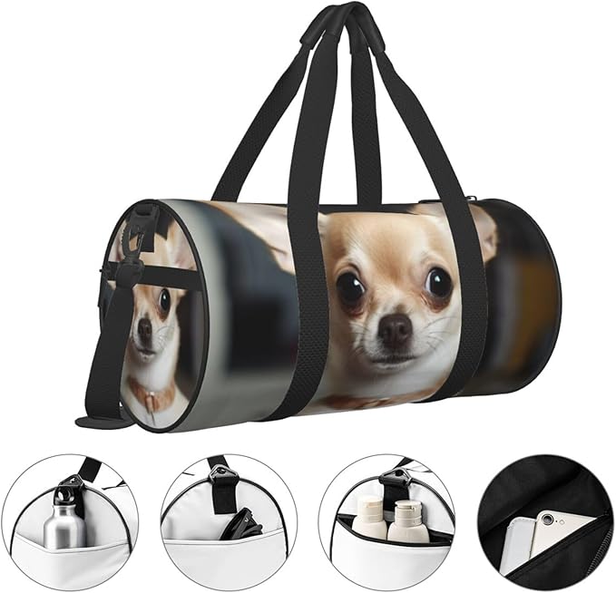 cute chihuahua Sports Gym Bag for Women Men Travel Duffel Bag Tote Weekender Bag Canvas Carry on Overnight Bag for Travel Swimming Fitness Workout Sports Duffle Bag