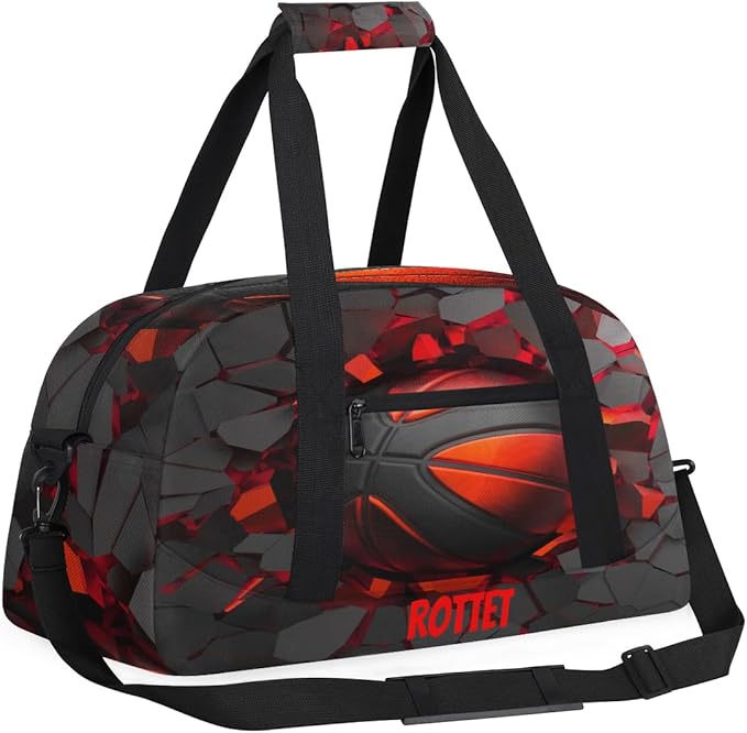 Custom Name Sports Bag for Kids Boys, Personalized Gym Duffel Fitness Travel Weekender Tote Carry-On Training Perform Bag,Red Soccer Ball