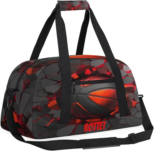 Custom Name Sports Bag for Kids Boys, Personalized Gym Duffel Fitness Travel Weekender Tote Carry-On Training Perform Bag,Red Soccer Ball