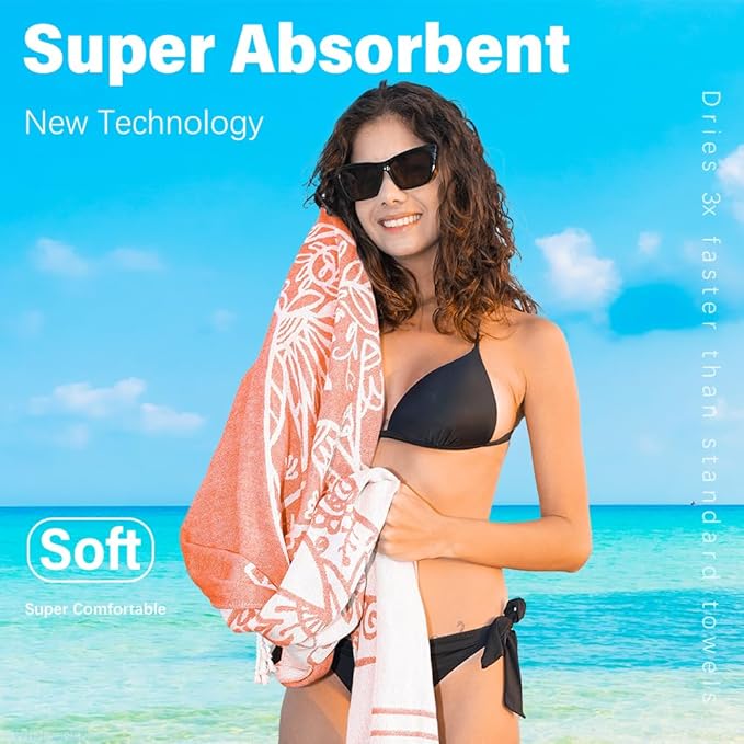 Thin Turkish Beach Towel Lightweight Quick Dry Absorbent Cotton Bathroom Bath Pool Swim Towels Extra Large Oversized Sand Free Beach Accessories Essentials Cloud Gifts for Adult
