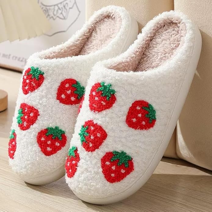 Unisex Xmas Elk Shoes Santa Reindeer Cute Strawberry Cartoon Christmas Tree Pink Bow Memory Foam Soft Plush House Slippers Indoor/Outdoor