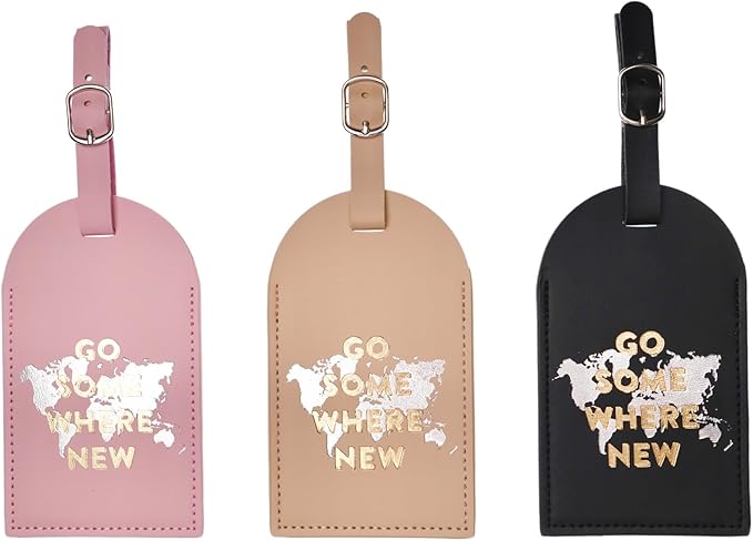 Luggage Tags for Suitcases, PU Leather Luggage Flip Privacy Cover Protection Tags Luggage Tags, for Travel Essentials, Stylish Baggage Labels for Handbags(3 Pack,Map