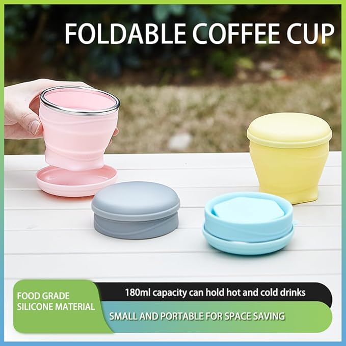 4 Pack Collapsible Travel Cups– Silicone Coffee Mug with Lid 180ML Portable Water Cups for Party Outdoor Camping