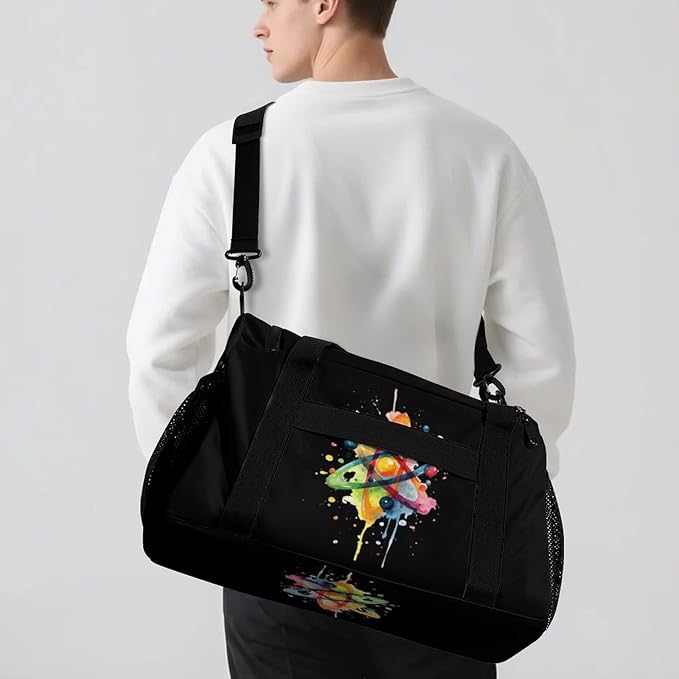 Watercolor Atom Science Duffle Bag Gym Bag for Workout Travel Tote with Detachable Straps